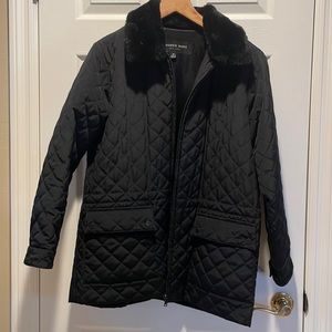 Quilted Andrew Marc faux fur collar coat